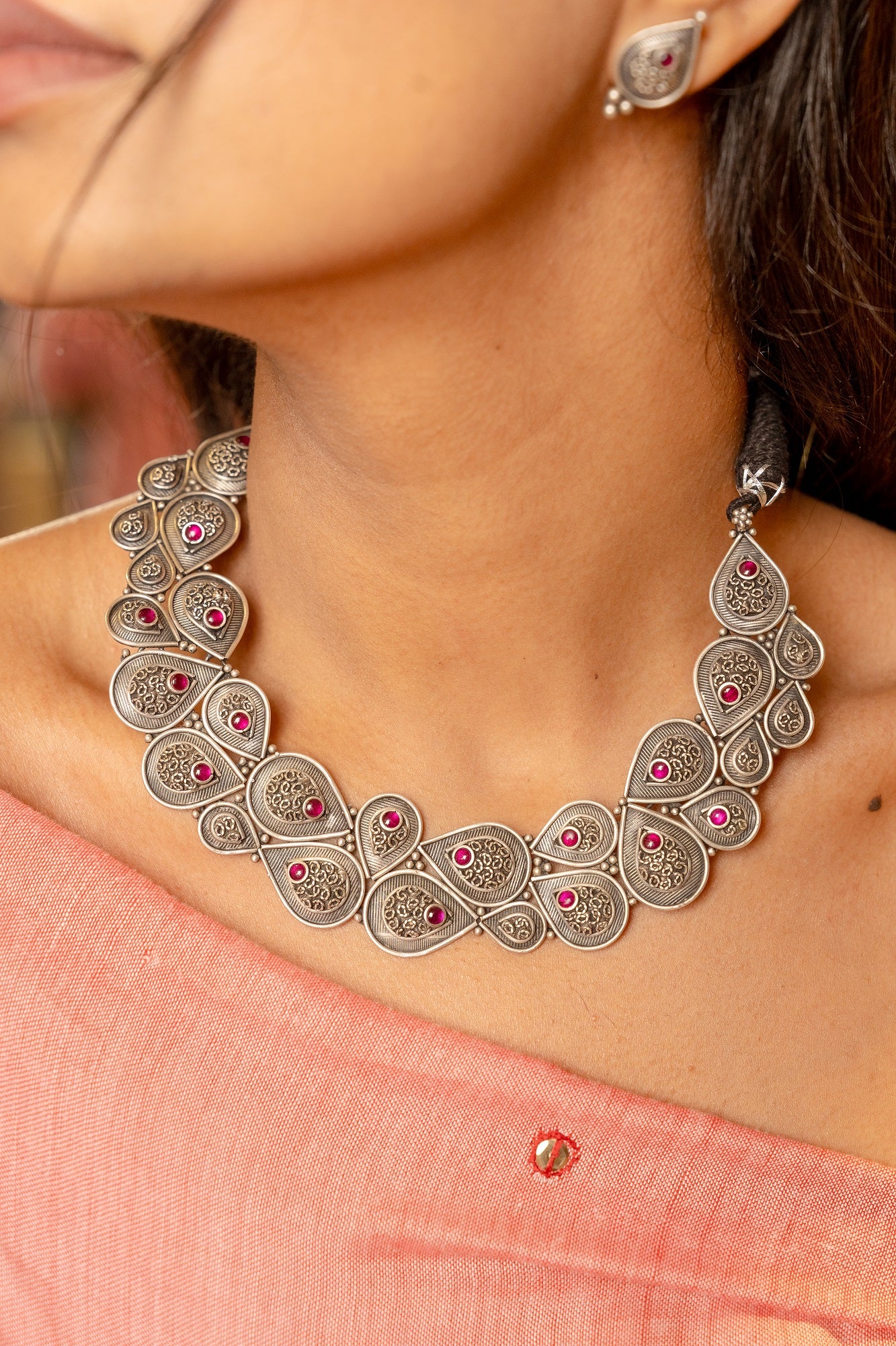Avani Silver Oxidised Necklace Set